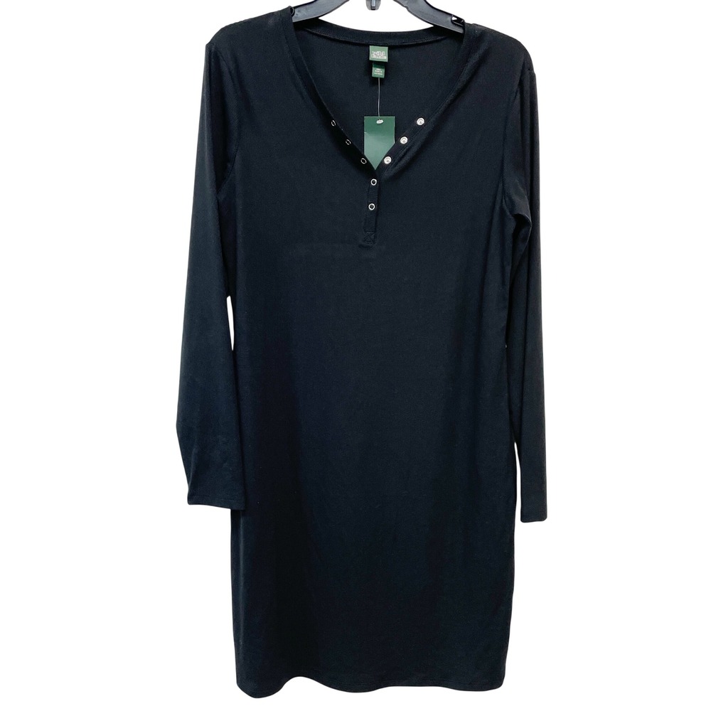 Wild Fable Women's Black Ribbed Henley Long Sleeve T-Shirt Dress Size XXL